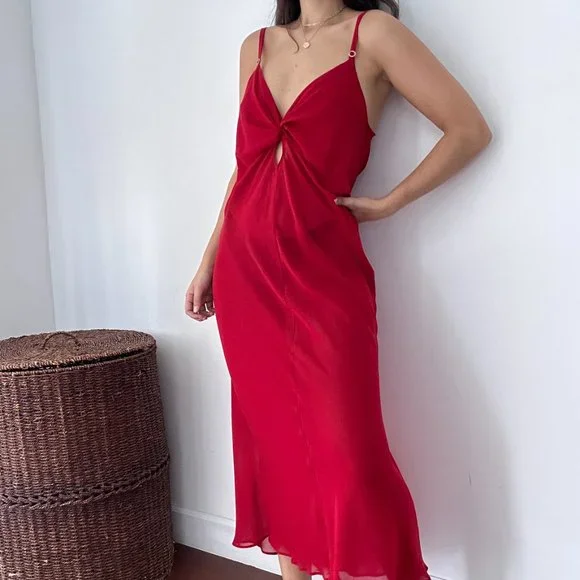 Vintage Cacique red crepe night gown long slip dress - Picture 3 of 11